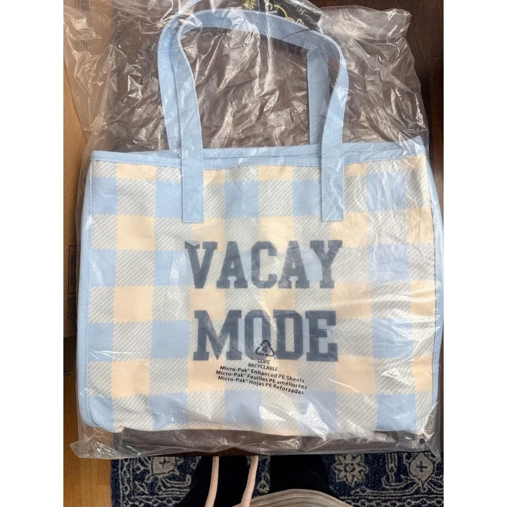Art Class Vacay Mode Tote Bag Girls One Size Blue Gingham Summer Beach NWT